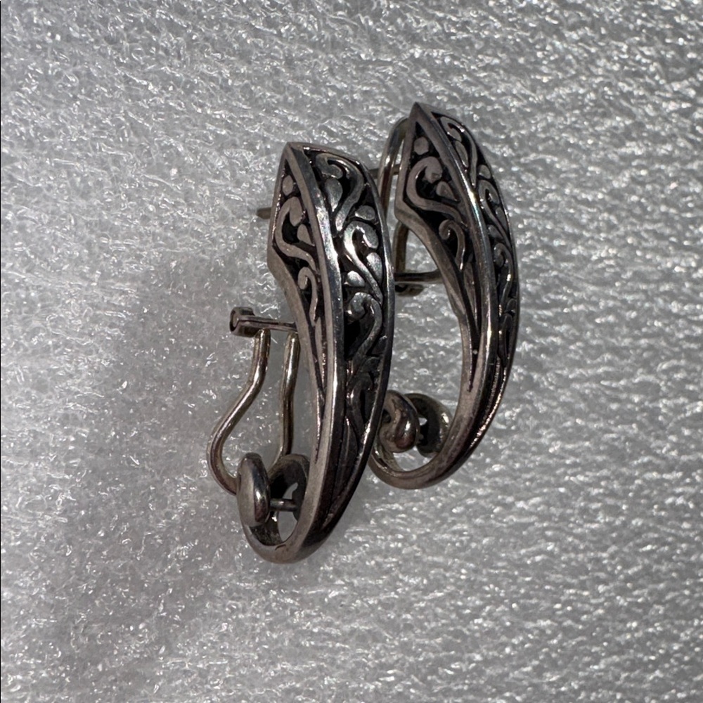 Sterling Silver Earrings with Filigree Pattern and Black Accents